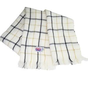 90s Vintage English Village White Plaid Scarf Preppy Retro Cozycore